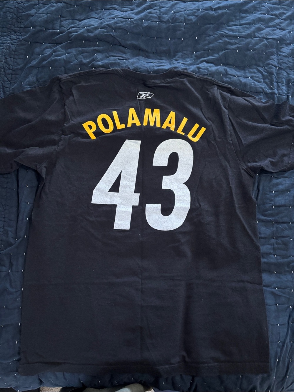 Reebok Black Polamalu #43 Tee with Yellow Name